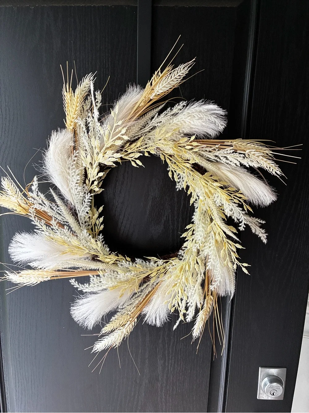 Neutral Wheat and Pampas Door Wreath - Home Holiday